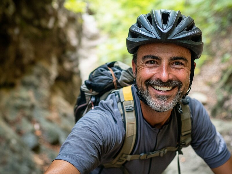 man die aan het mountainbiken is.